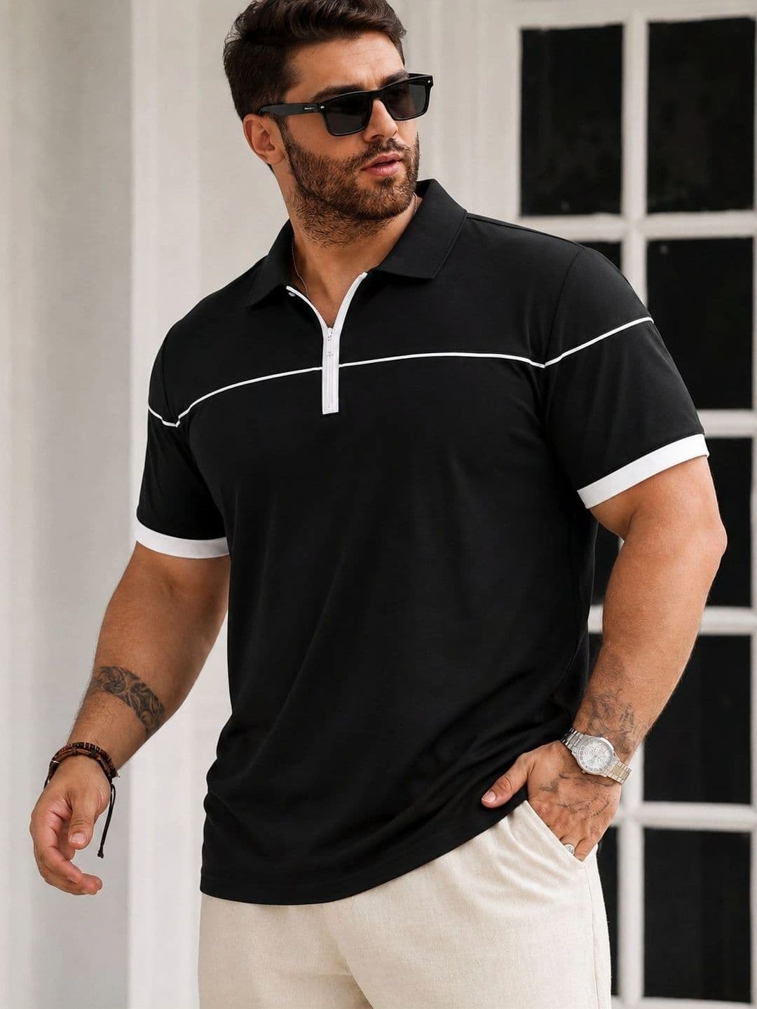 SCUBA Men Colourblocked Polo Collar Pure Cotton T-shirt - view 1