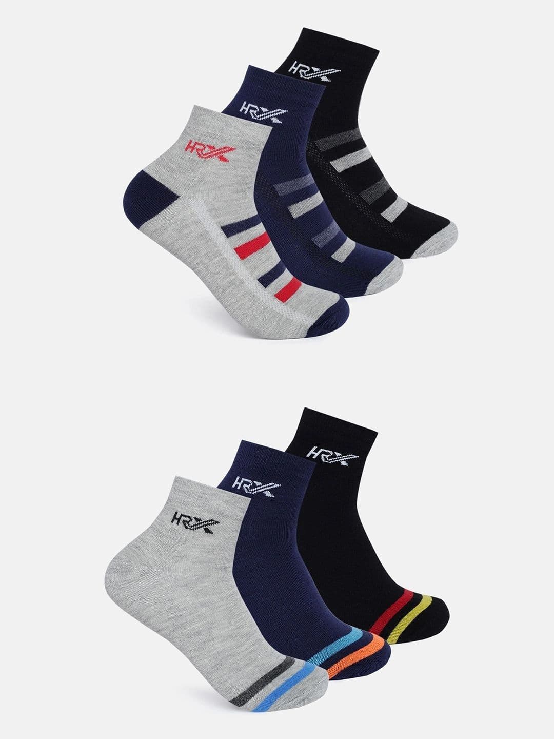HRX by Hrithik Roshan Men Pack of 6 Cotton Blend Striped Above Ankle Socks - view 1