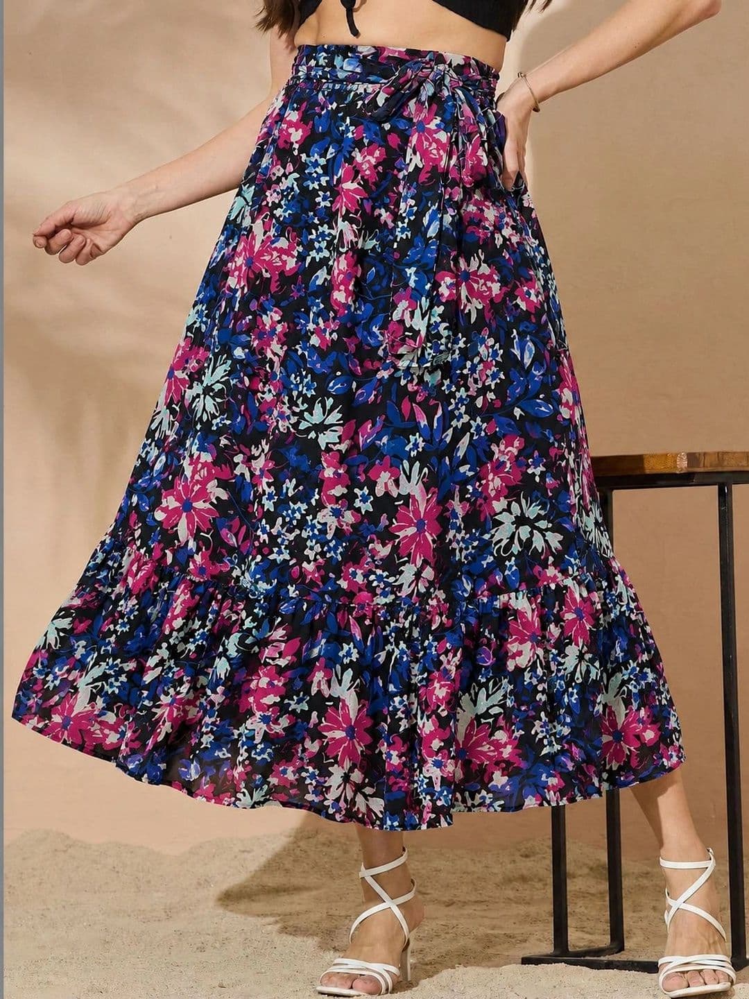 SZN Women Georgette Floral Midi Flared Skirt - view 1
