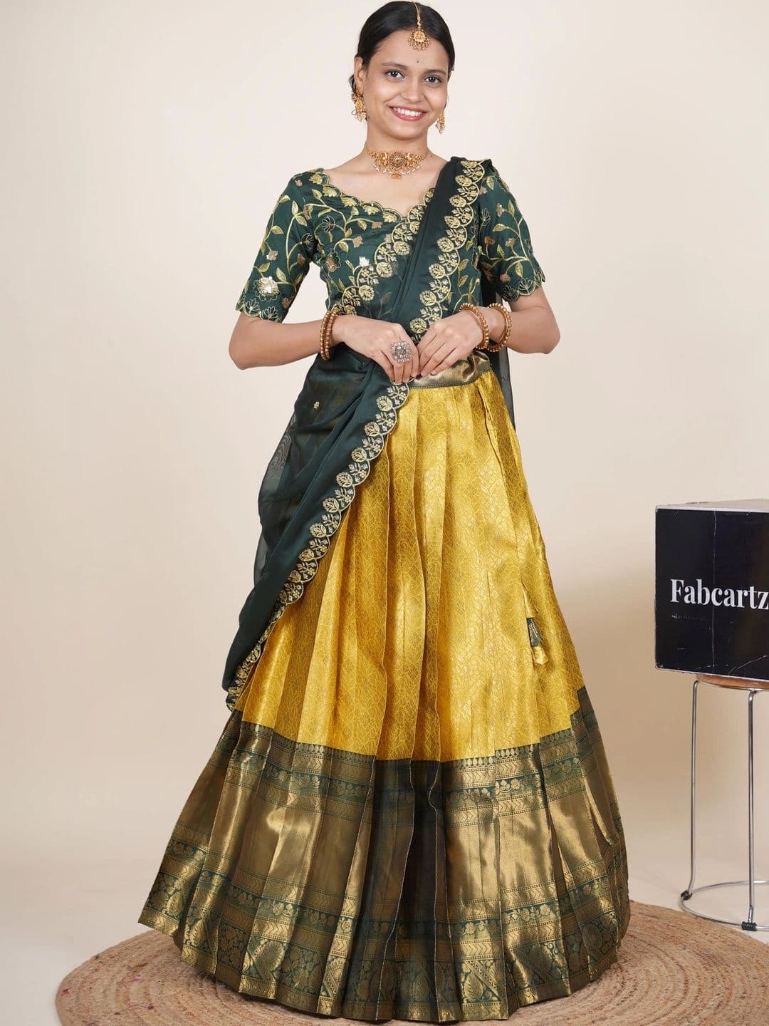 Fabcartz Embroidered Semi-Stitched Lehenga & Unstitched Blouse With Dupatta - view 1