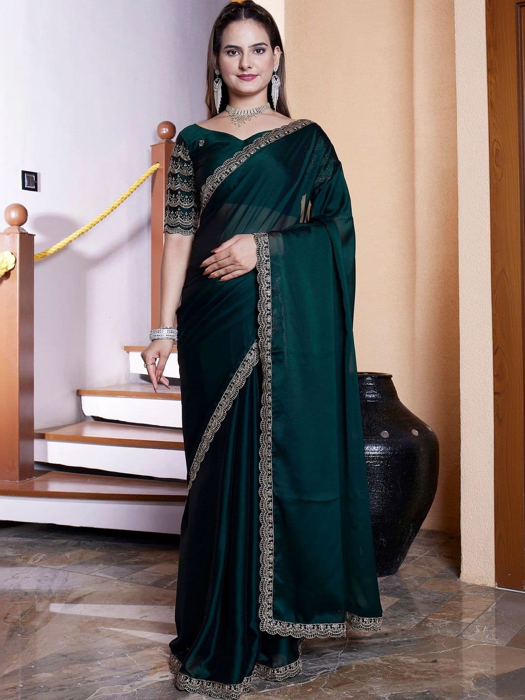 KALINI Embroidered Poly Chiffon Designer Saree - view 1