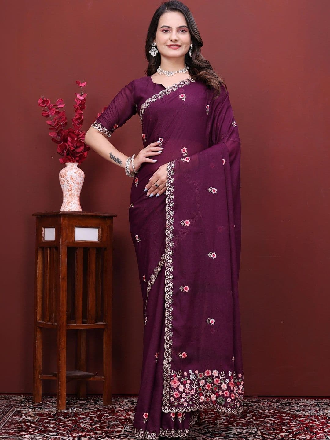 Moda Rapido Floral Embroidered Poly Georgette Designer Saree - view 1