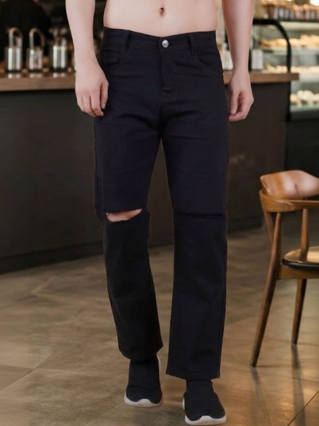 Moda Star Men Classic Straight Fit Mid-Rise Slash Knee Stretchable Jeans - view 1