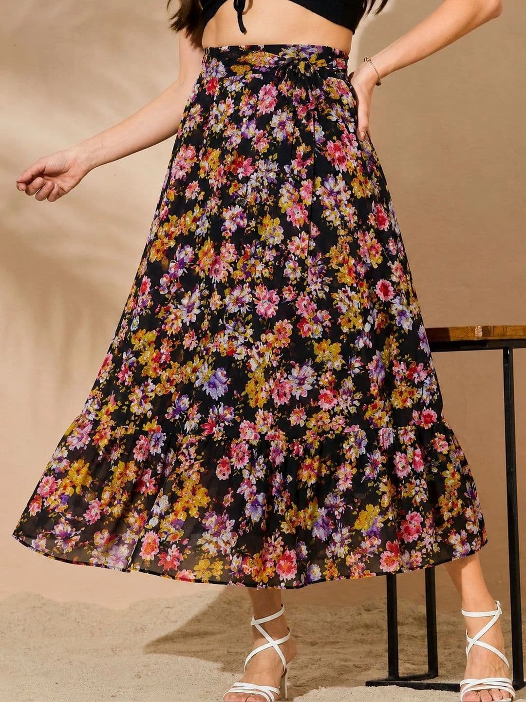 SZN Women Georgette Floral Midi Flared Skirt - view 1