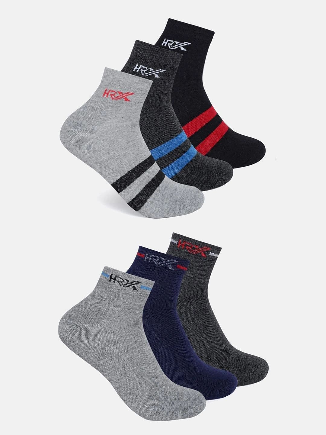 HRX by Hrithik Roshan Men Pack of 6 Cotton Blend Striped Above Ankle Socks - view 1