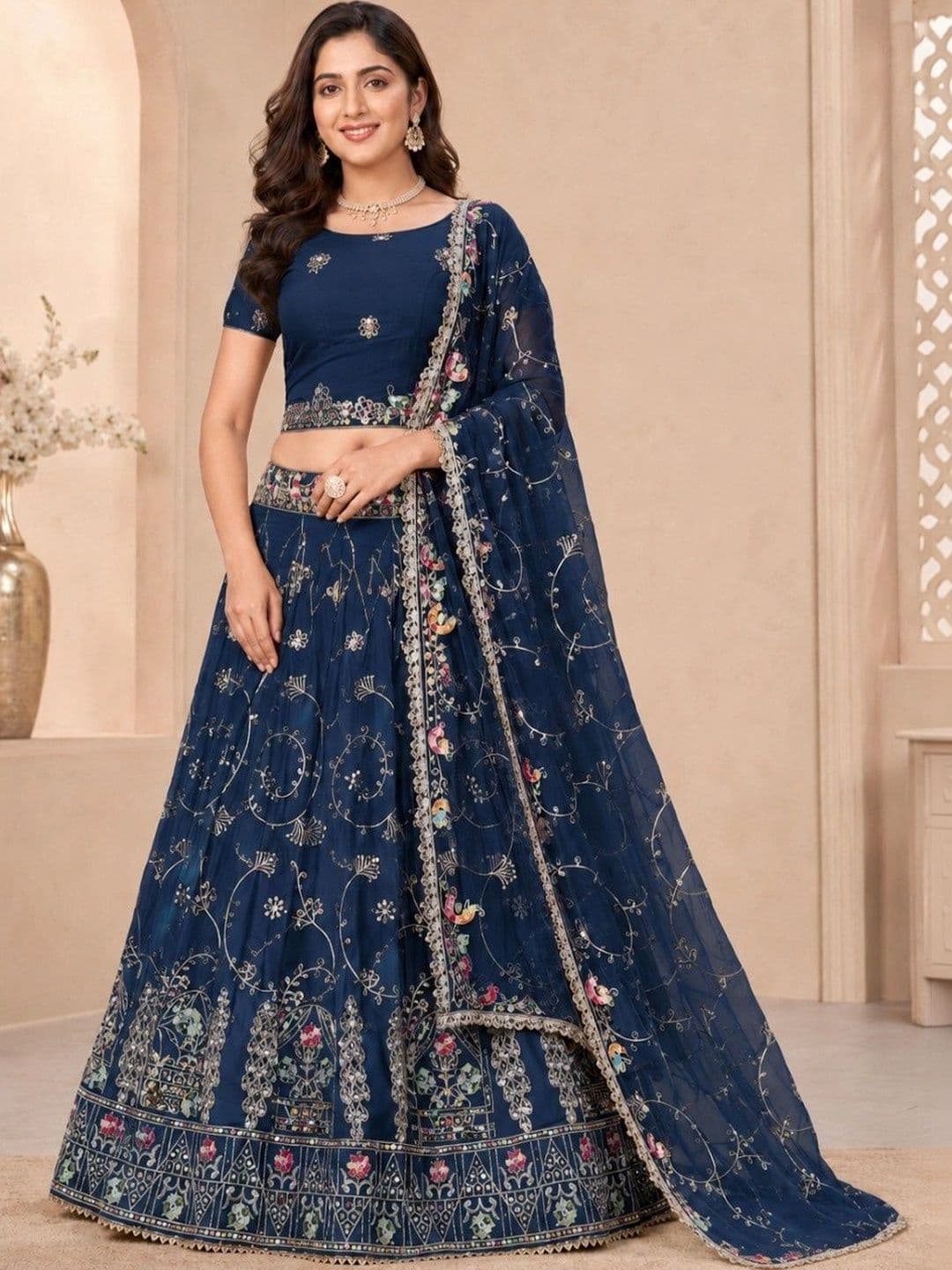 NaariThread Embellished Sequinned Unstitched Lehenga & Blouse With Dupatta - view 1