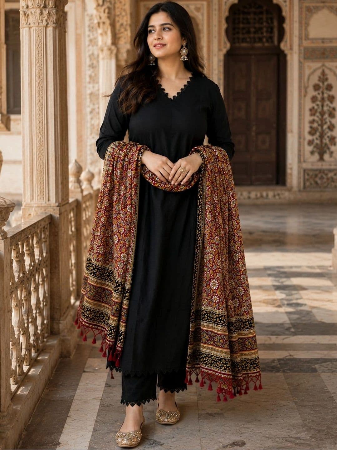 Vijaylaxmi Ethnic for Everyday Women Regular Thread Work Pure Cotton Kurta with Trousers & With Dupatta - view 1