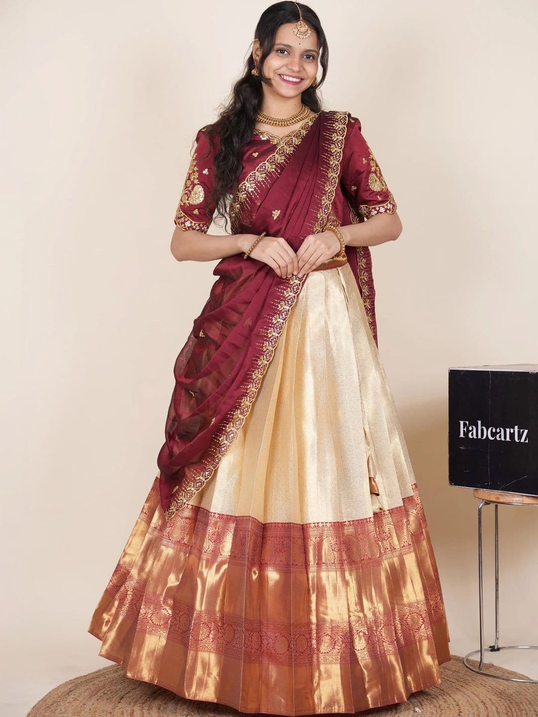 Fabcartz Embroidered Semi-Stitched Lehenga & Unstitched Blouse With Dupatta - view 1