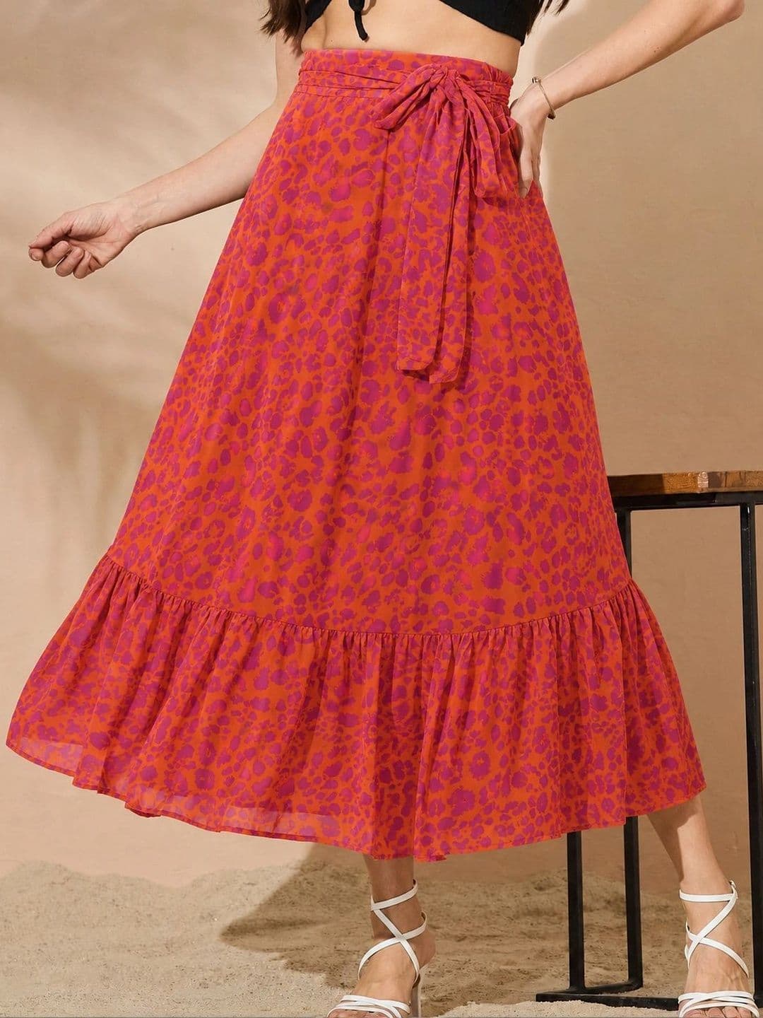 SZN Women Georgette Floral Bohemian Midi A-Line Skirt - view 1