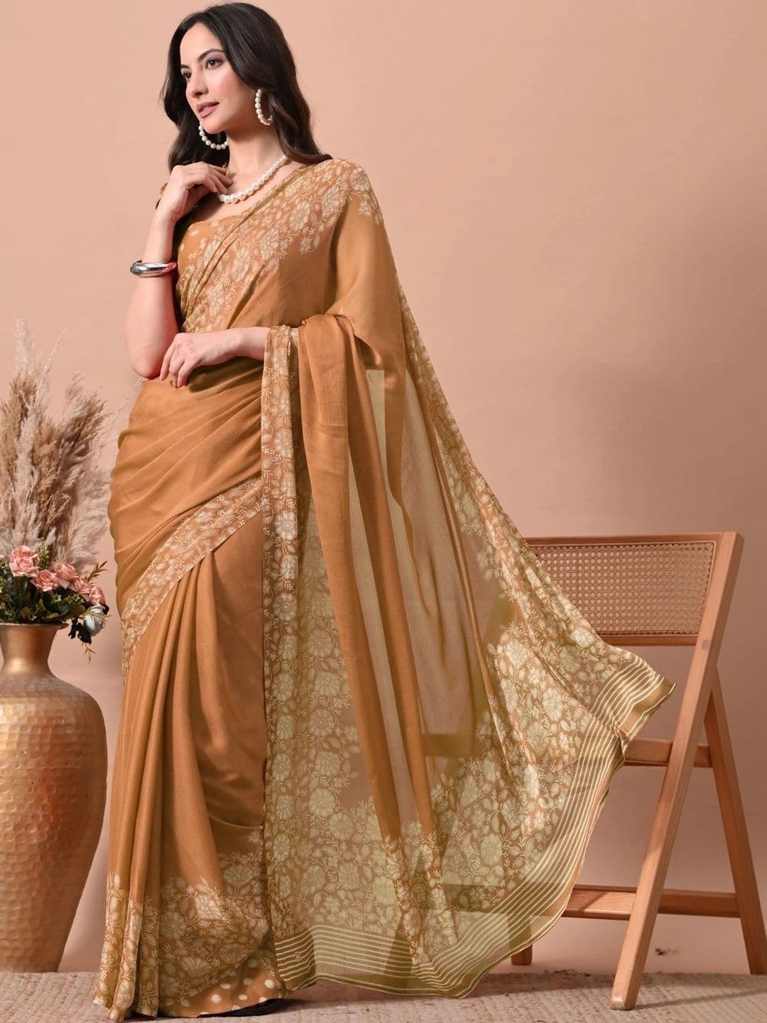 KALINI Floral Poly Chiffon Designer Saree - view 1