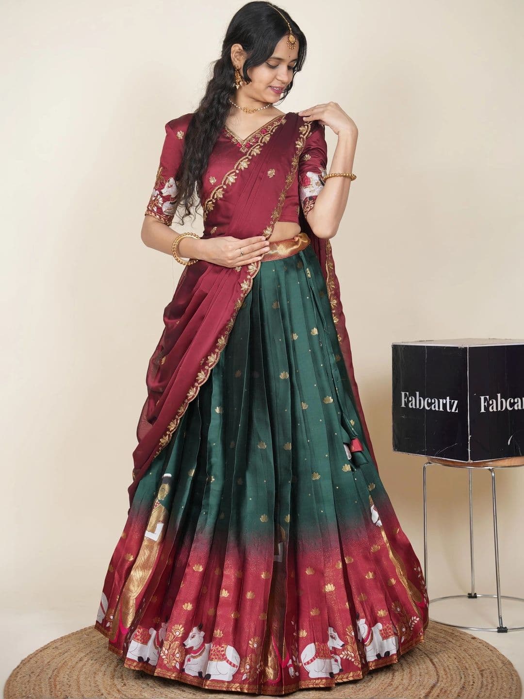 Fabcartz Embroidered Semi-Stitched Lehenga & Unstitched Blouse With Dupatta - view 1