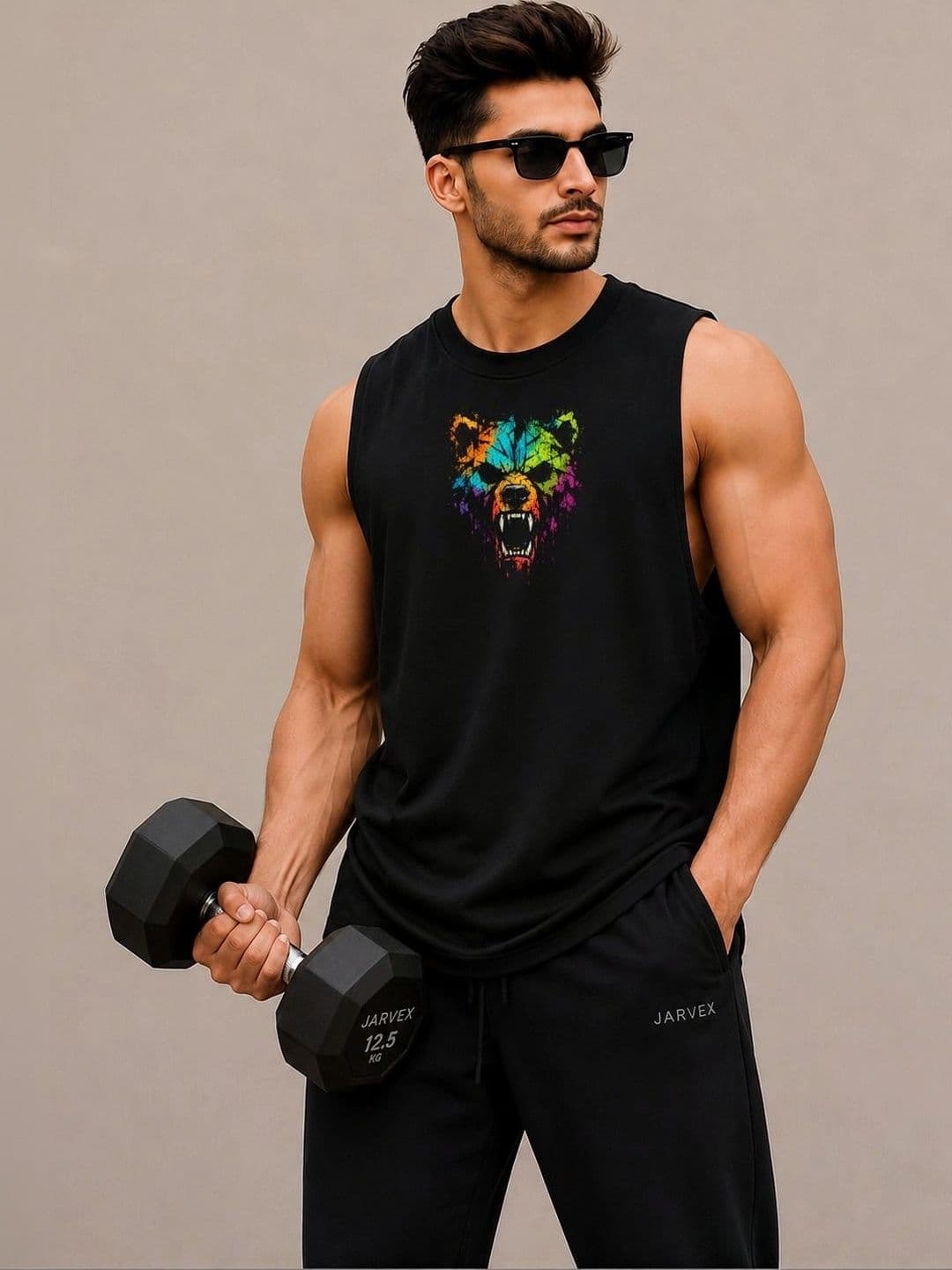 Moda Rapido Printed Cotton Blend Gym Vest - view 1