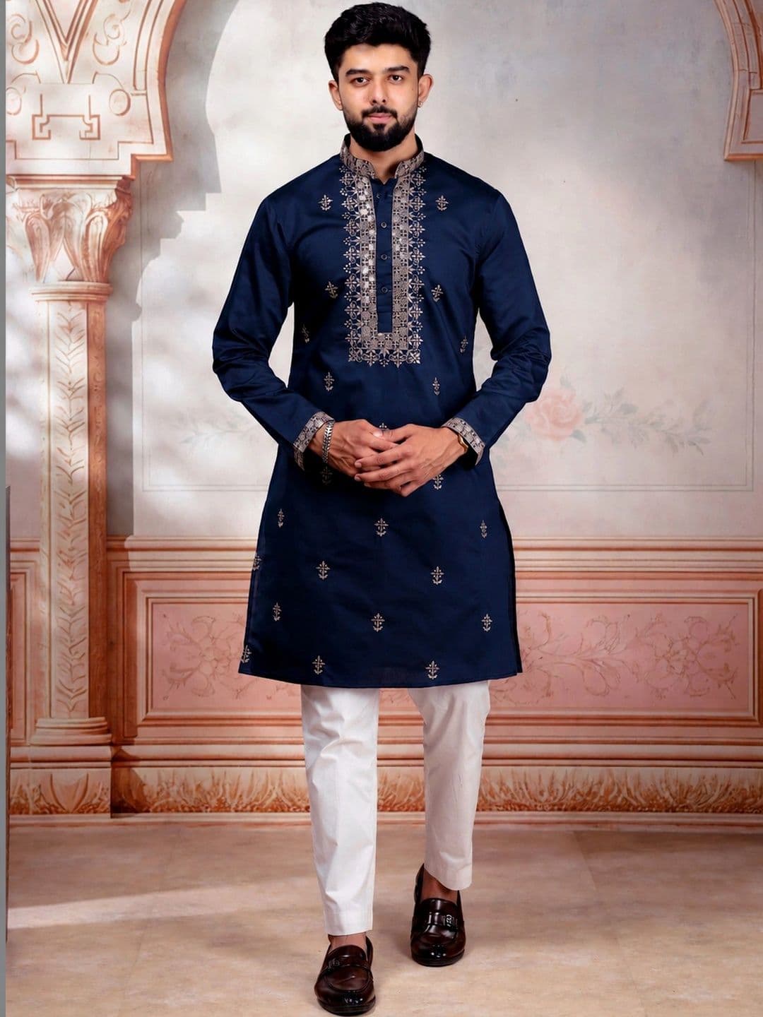 Koshin Men Ethnic Motifs Embroidered Thread Work Kurta - view 1