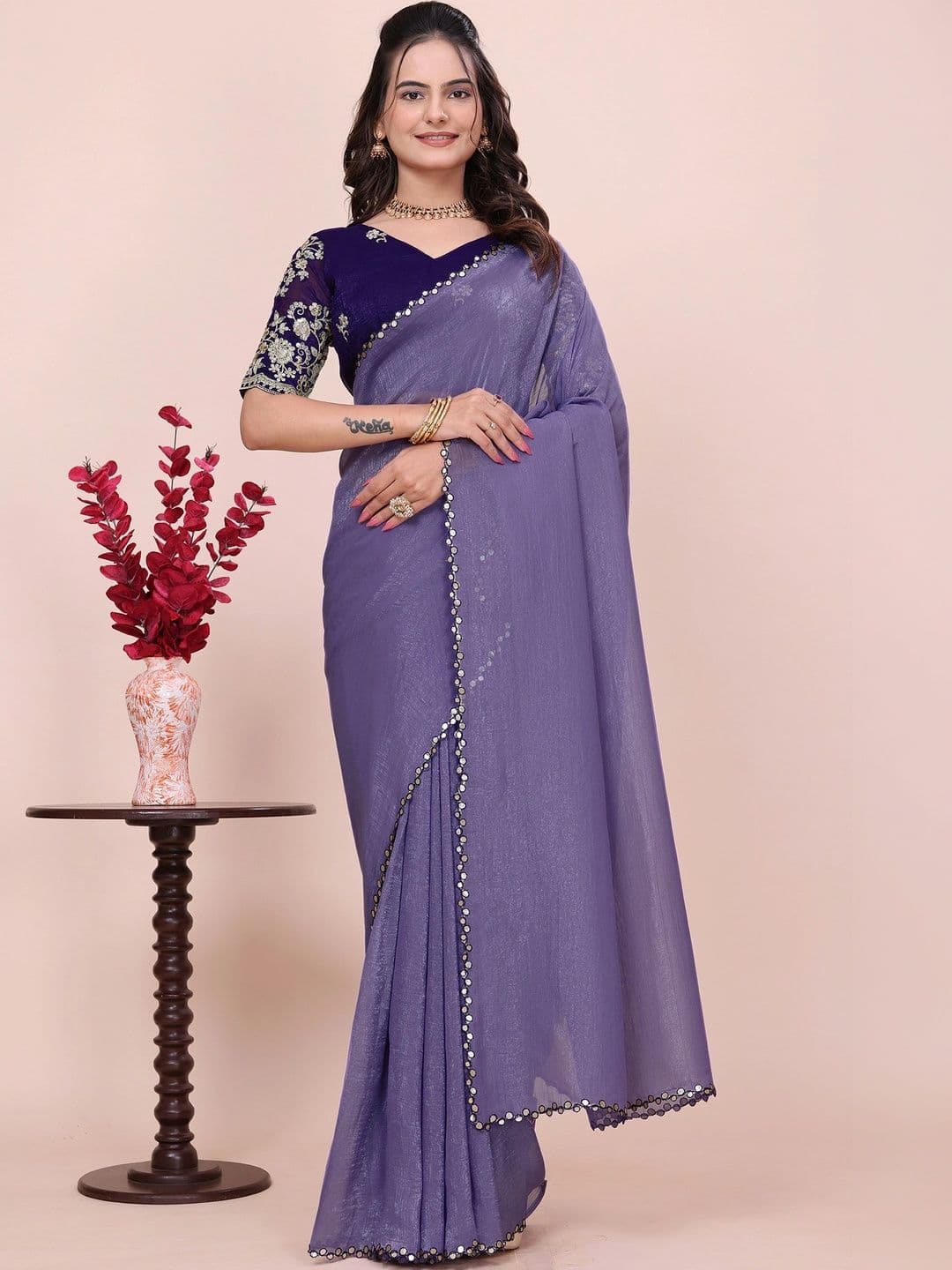 Moda Rapido Embellished Mirror Work Poly Georgette Designer Saree - view 1
