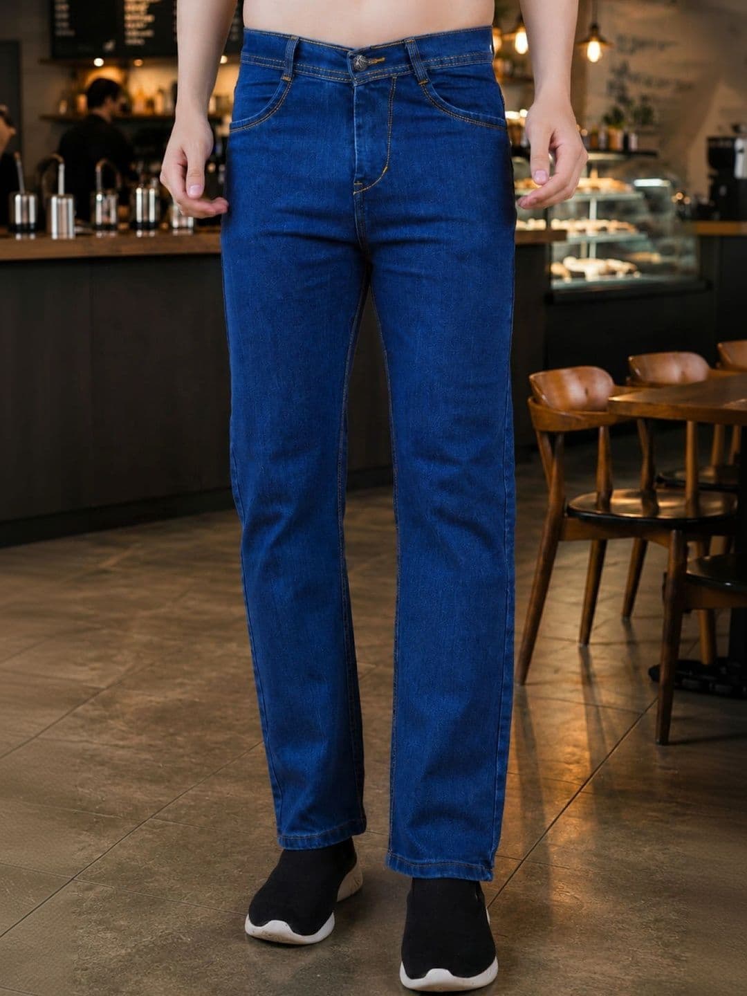 White leapard Men Classic Straight Fit Mid-Rise Stretchable Jeans - view 1