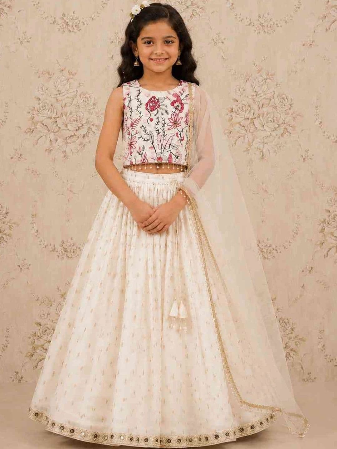 JOVK DESIGN Girls Embroidered Mirror Work Ready to Wear Lehenga & Blouse With Dupatta - view 1