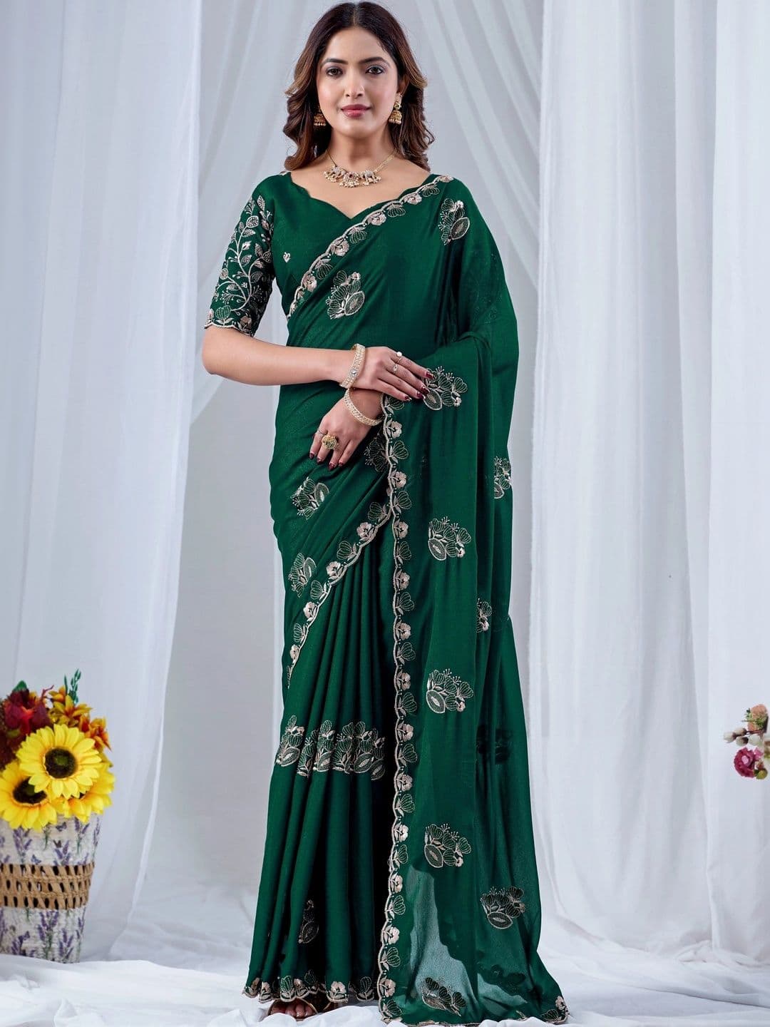 KALINI Floral Embroidered Poly Georgette Designer Saree - view 1