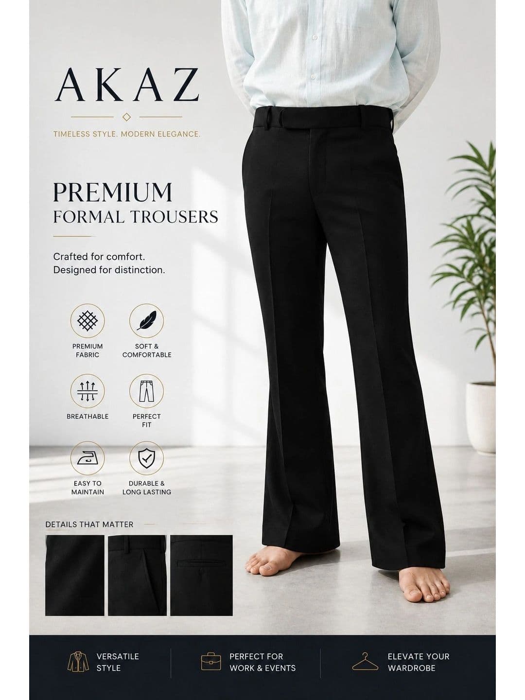 Akaz Men Tailored Flared Easy Wash Trousers - view 1