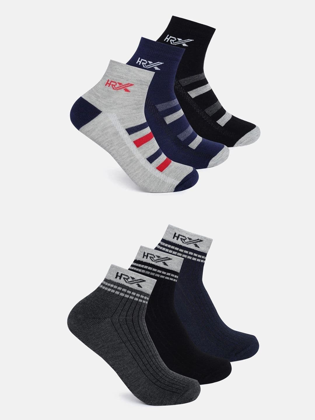 HRX by Hrithik Roshan Men Pack of 6 Cotton Blend Striped Ankle Length Socks - view 1