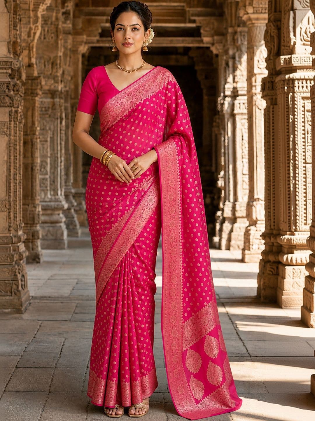 Anjaneya Sarees Woven Design Zari Silk Blend Designer Banarasi Saree - view 1