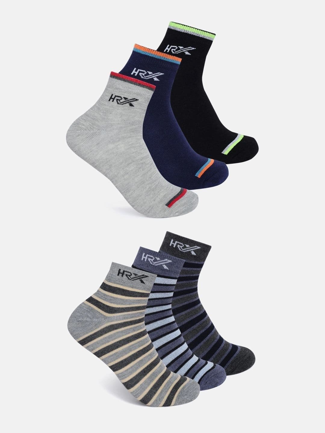 HRX by Hrithik Roshan Men Pack of 6 Cotton Blend Striped Ankle Length Socks - view 1