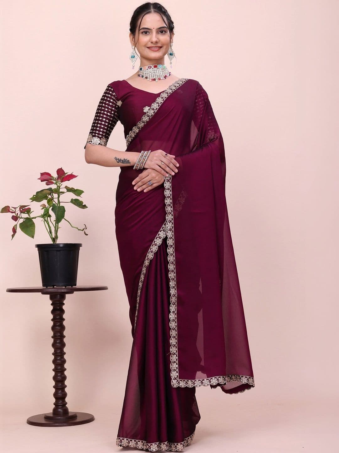 KALINI Embroidered Poly Chiffon Designer Saree - view 1