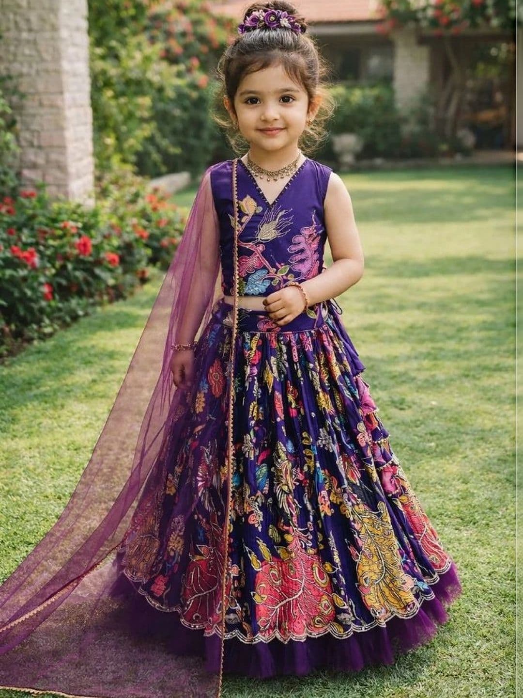 QUEENVASTRA Girls Printed Ready to Wear Lehenga & Blouse With Dupatta - view 1