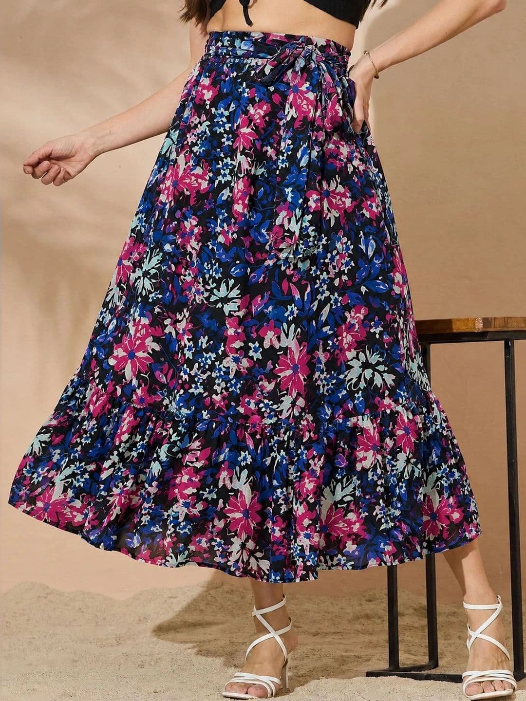 JANKHI Women Georgette Floral Midi A-Line Skirt - view 1