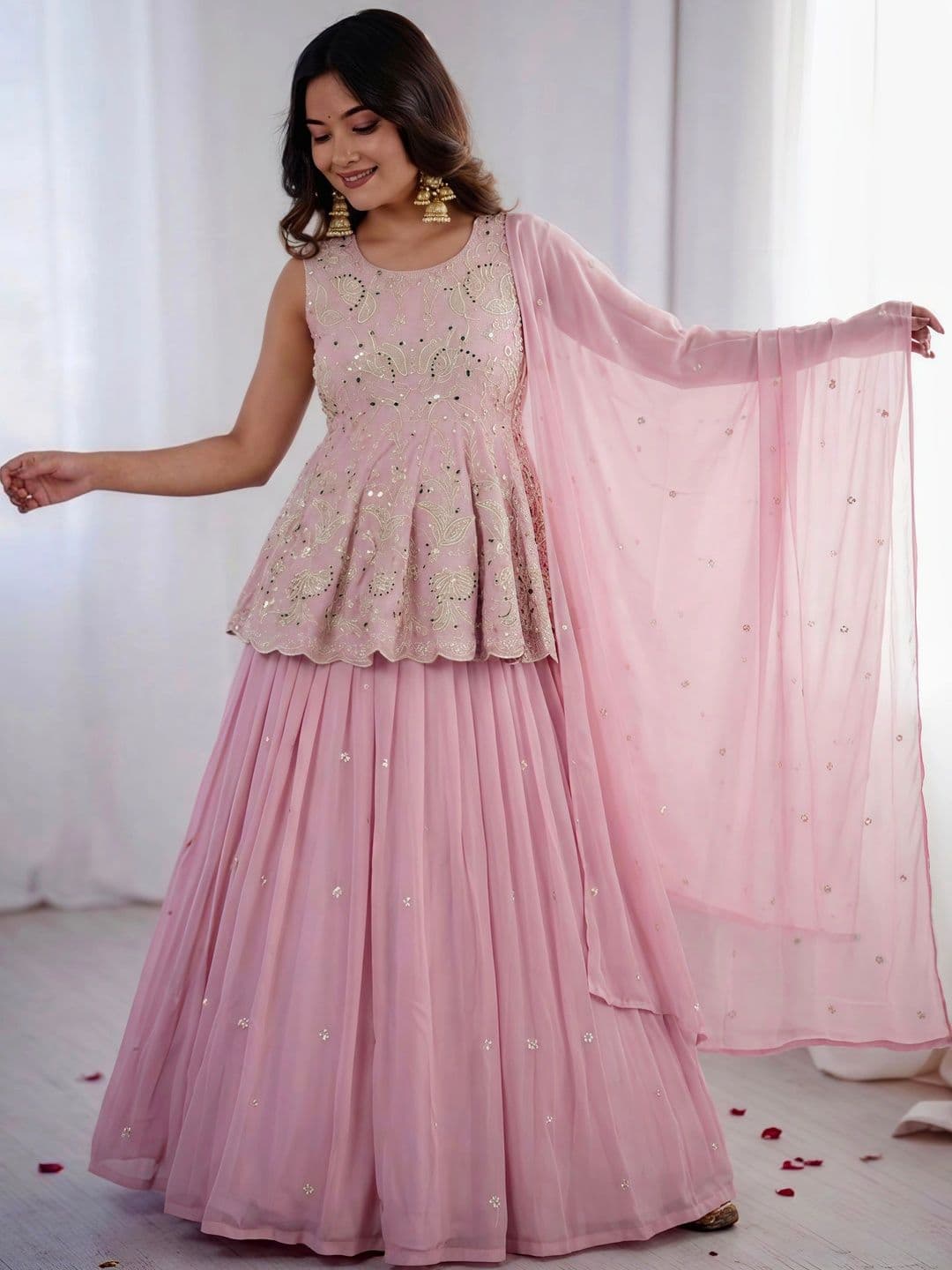 NEPYUN COLLECTION Embroidered Mirror Work Semi-Stitched Lehenga & Ready to Wear Blouse With Dupatta - view 1