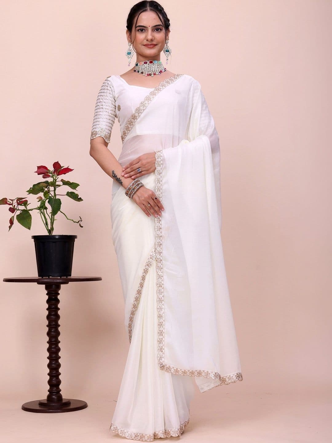 KALINI Embroidered Poly Chiffon Designer Saree - view 1