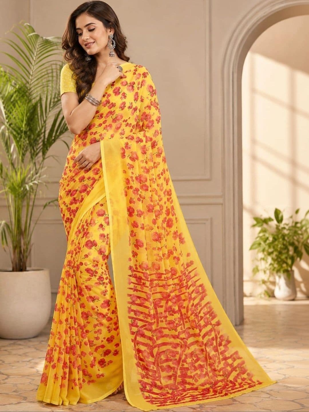 Leelavati Floral Pure Chiffon Saree - view 1