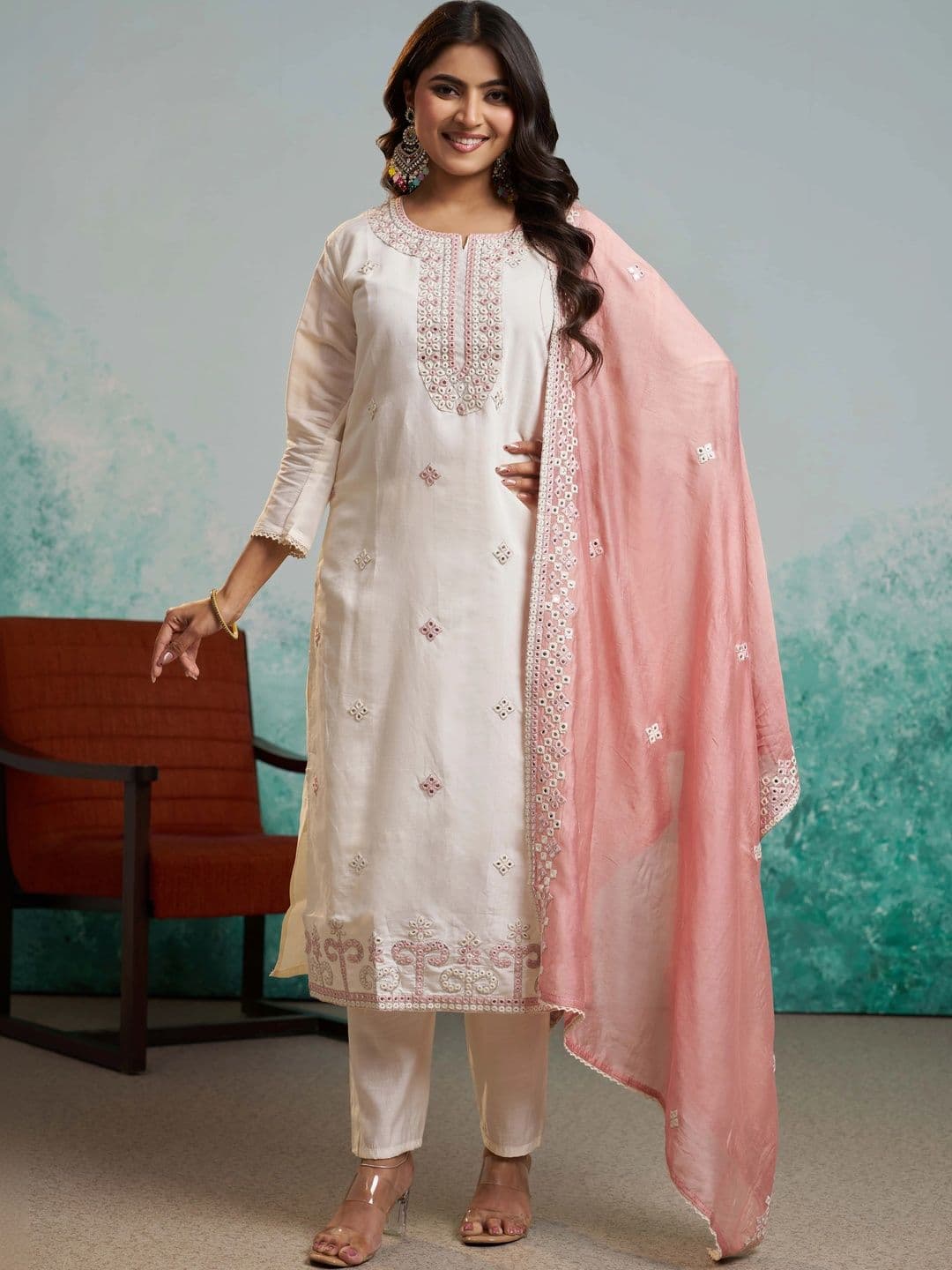 Liliba Embroidered Kurta With Trousers & Dupatta - view 1