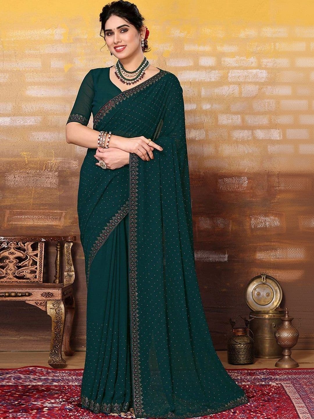 Sangria Embellished Embroidered Pure Georgette Saree - view 1