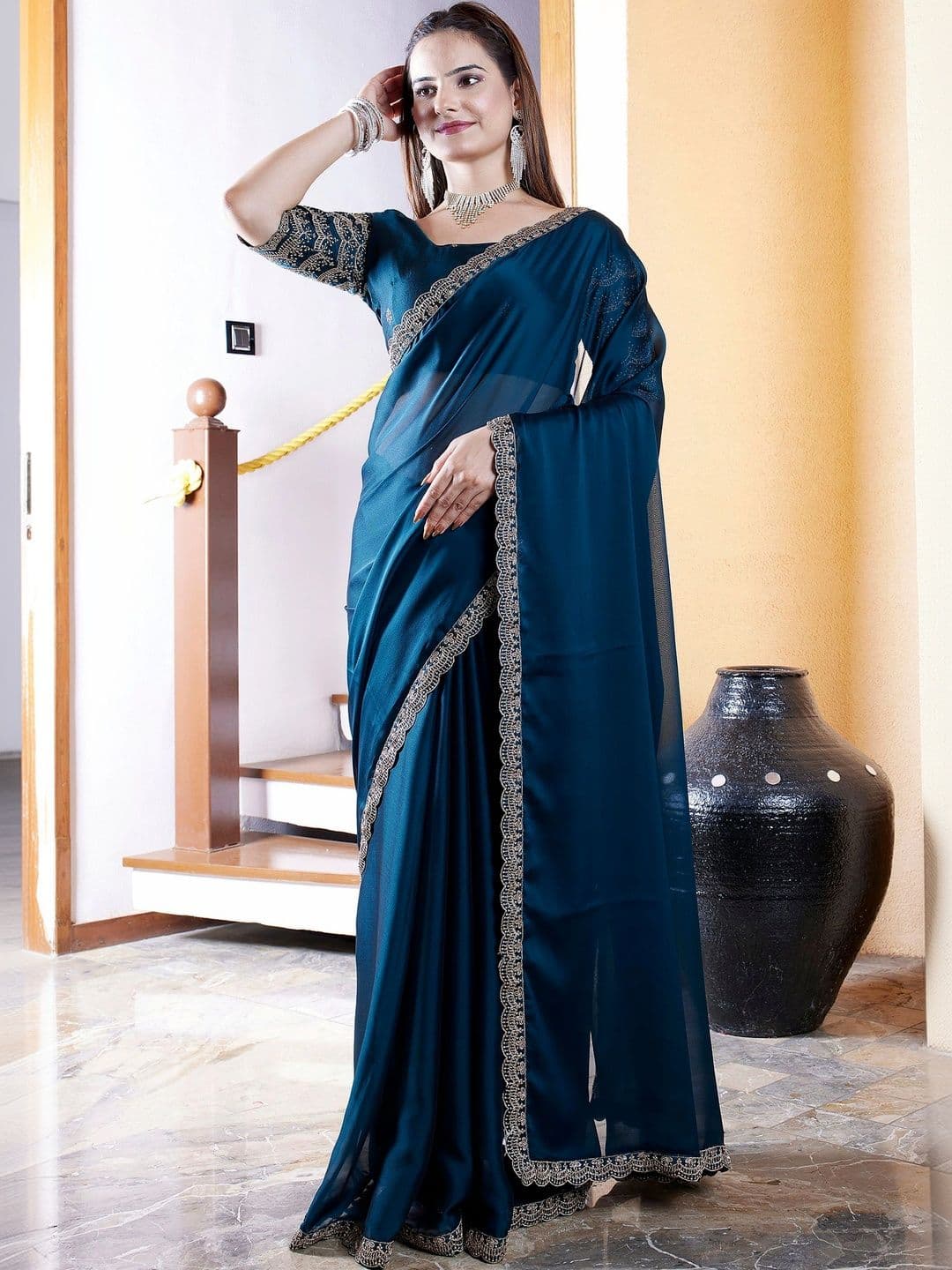 KALINI Embroidered Poly Chiffon Designer Saree - view 1