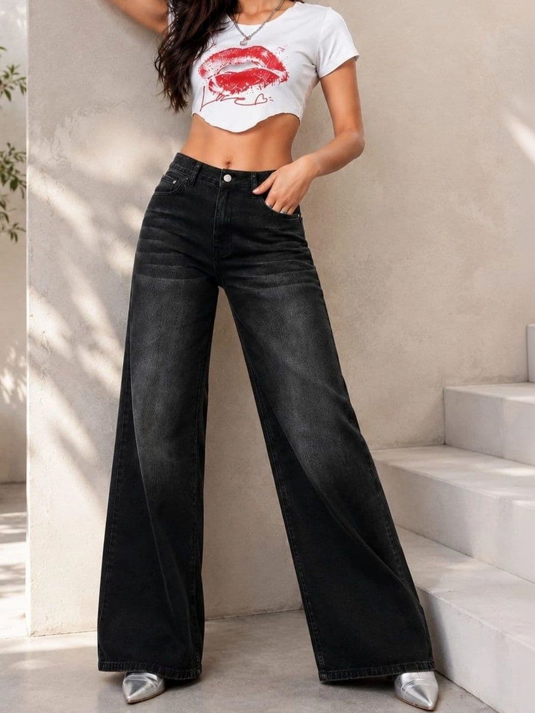 PINKLIT Women Wide Leg High-Rise Light Fade Jeans - view 1