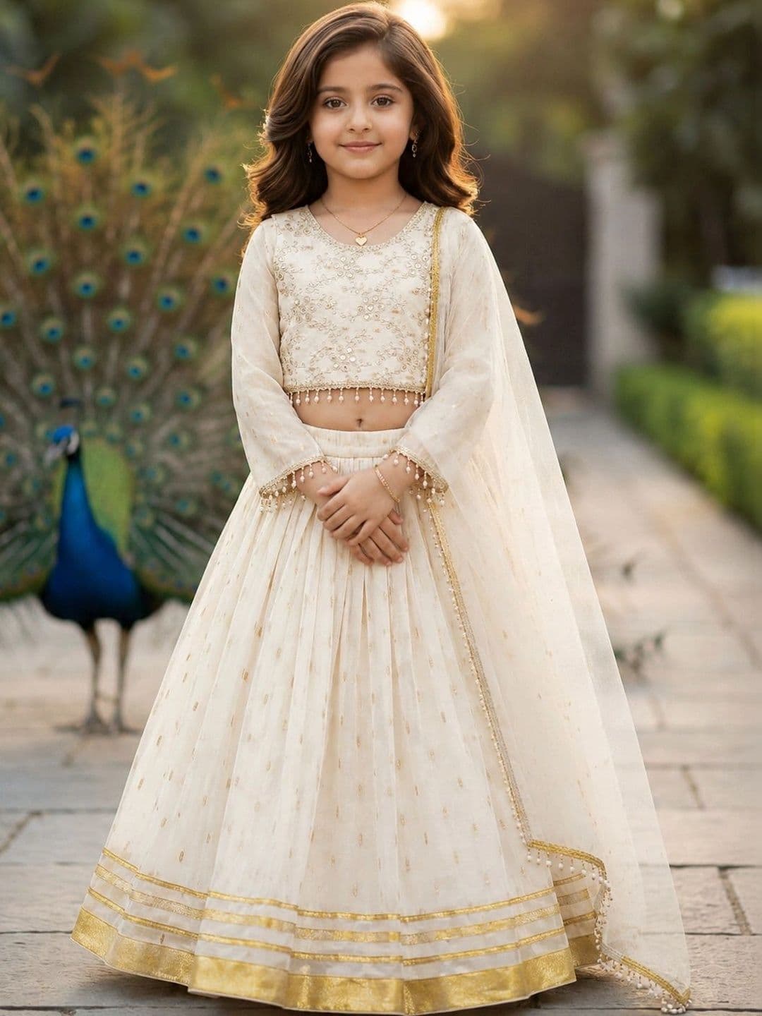 KALINI Girls Embroidered Thread Work Ready to Wear Lehenga & Blouse With Dupatta - view 1