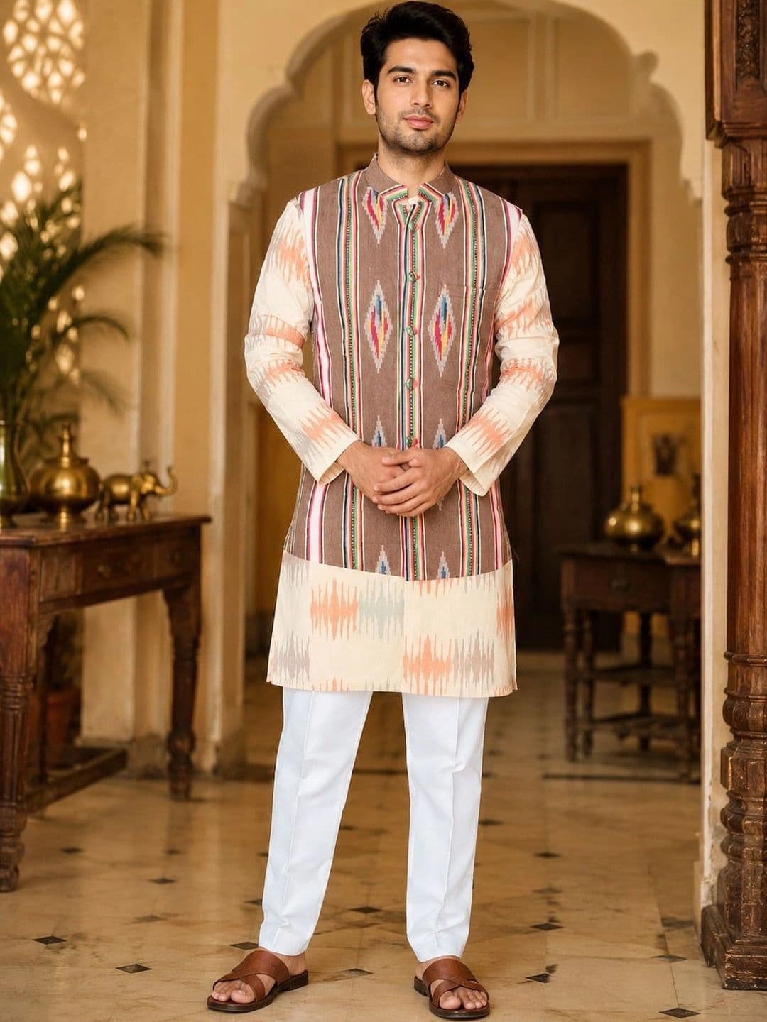 VASTRA BY LARA Printed Mandarin Collar Nehru Jackets - view 1