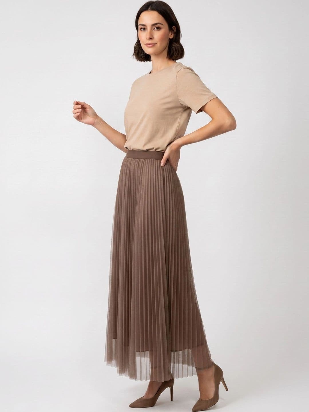 Neet Women Net Accordion Pleated Maxi Flared Skirt - view 1