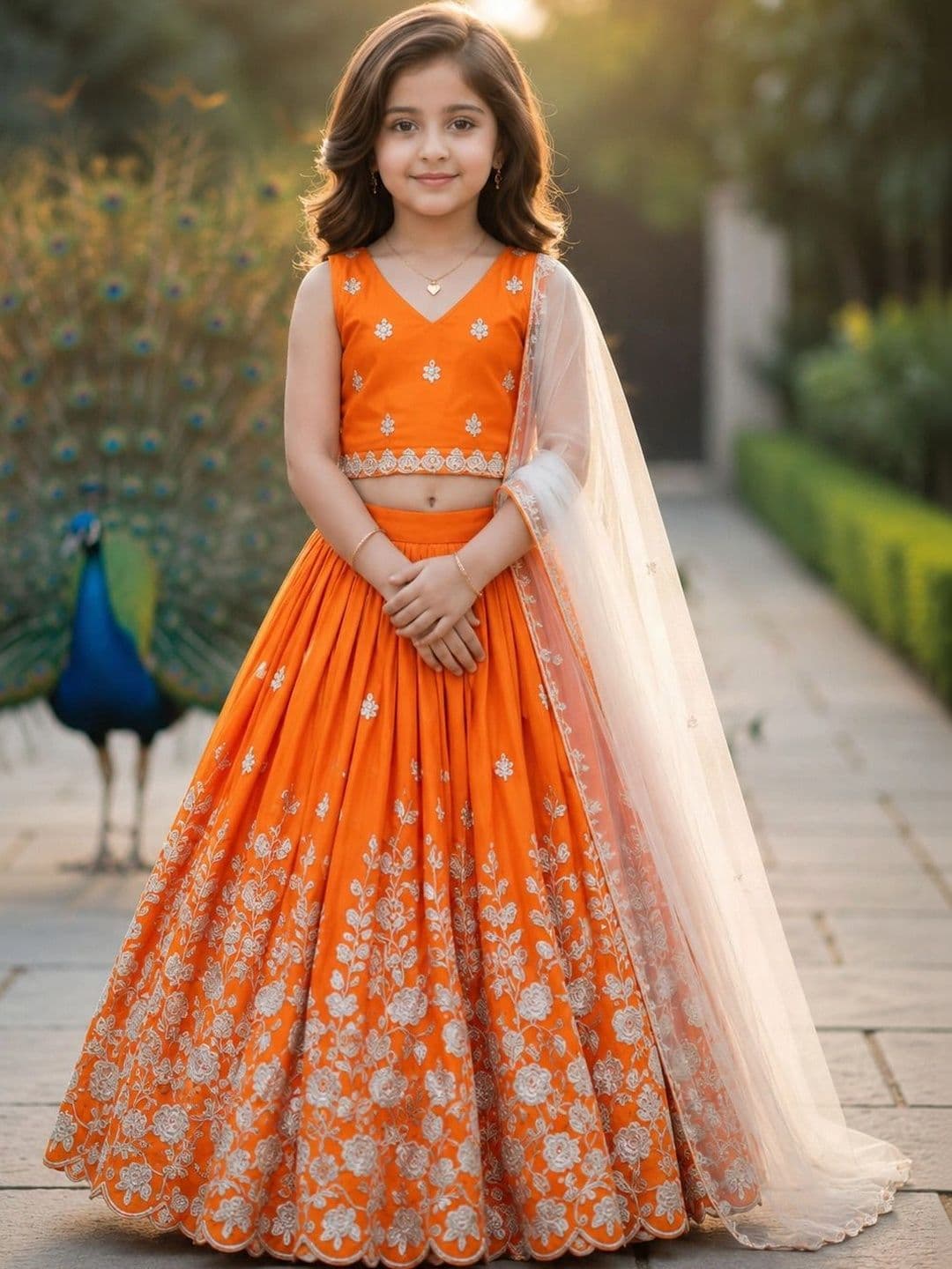 KALINI Girls Embellished Thread Work Ready to Wear Lehenga & Blouse With Dupatta - view 1