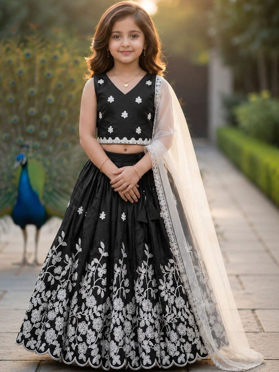 KALINI Girls Embroidered Thread Work Ready to Wear Lehenga & Blouse With Dupatta - view 1