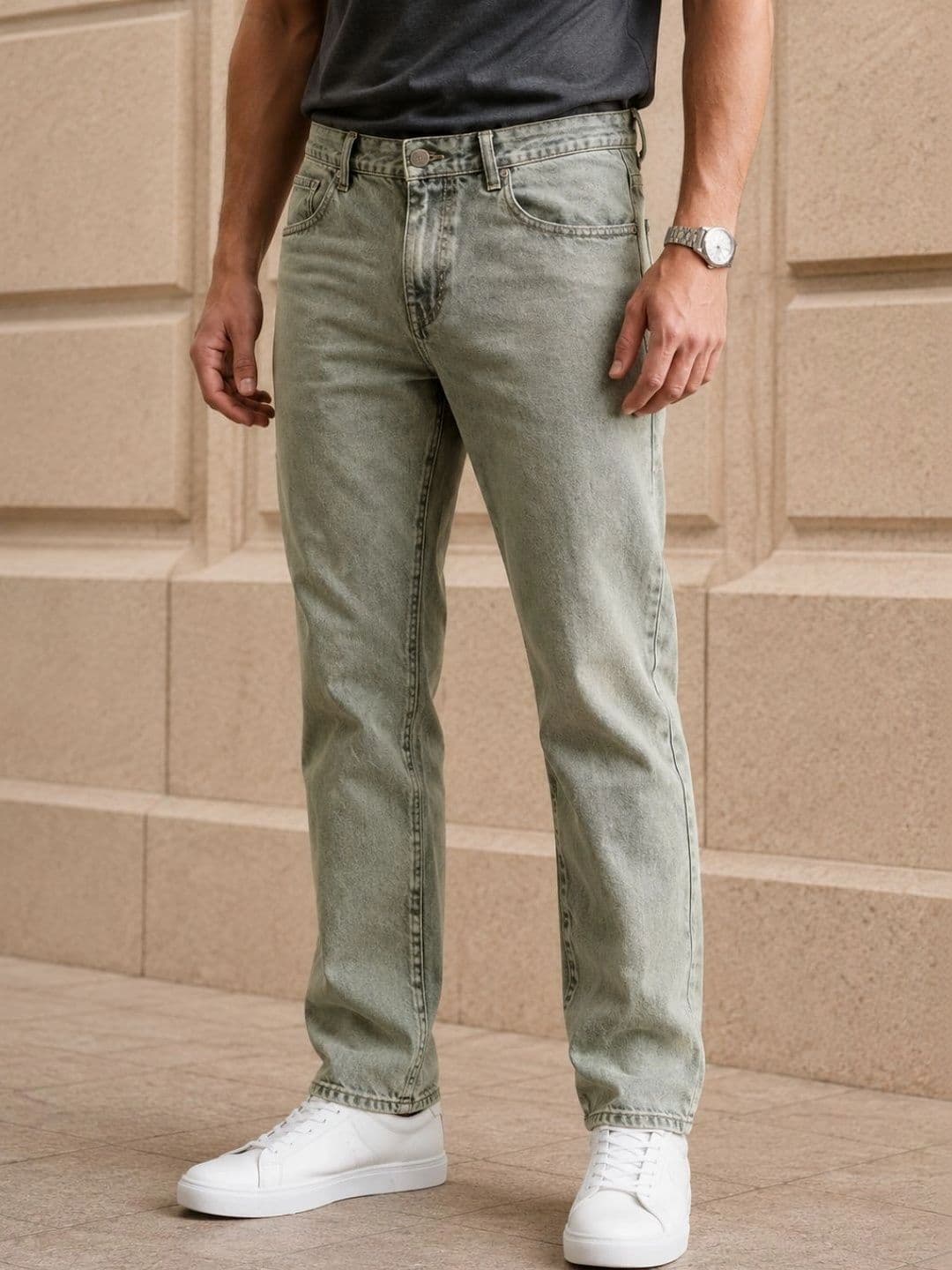 LINARIA Men Classic Straight Fit Mid-Rise Stretchable Jeans - view 1