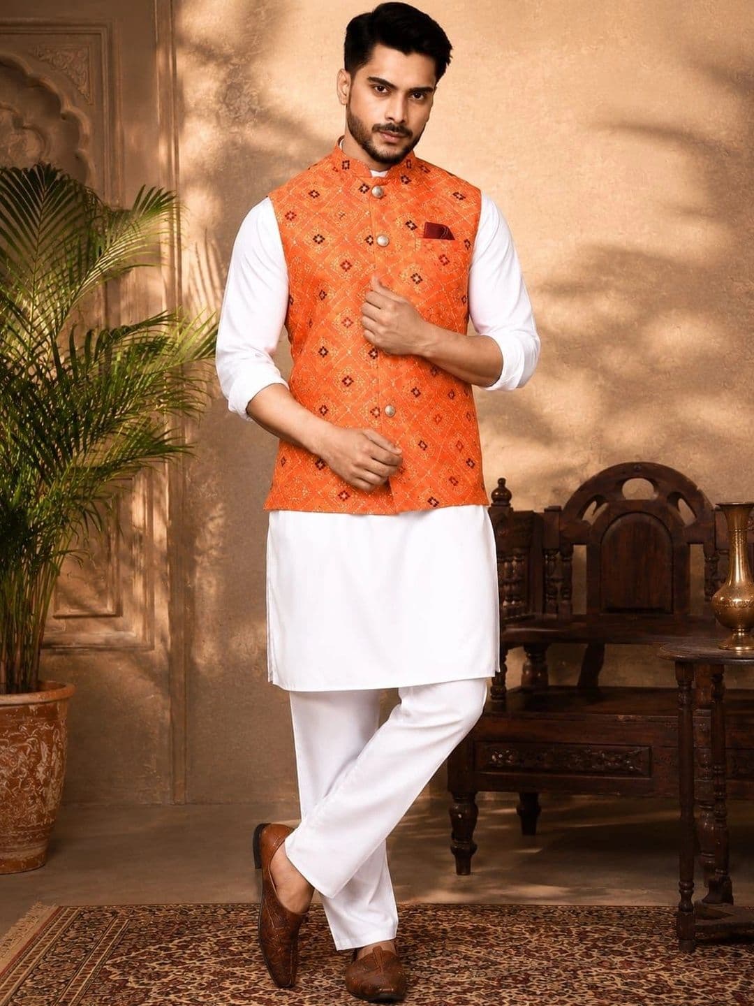 TRENDS OF ETHNIC Printed Mandarin Collar Nehru Jackets - view 1