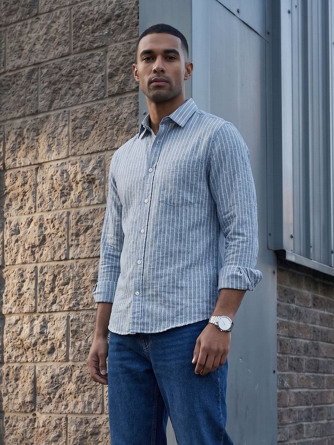 The Roadster Lifestyle Co. Men Premium Cotton Linen Regular Fit Striped Casual Shirt - view 1