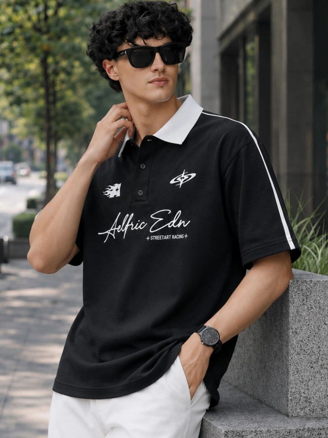 JUMPCUTS Men Typography Printed Polo Collar T-shirt - view 1