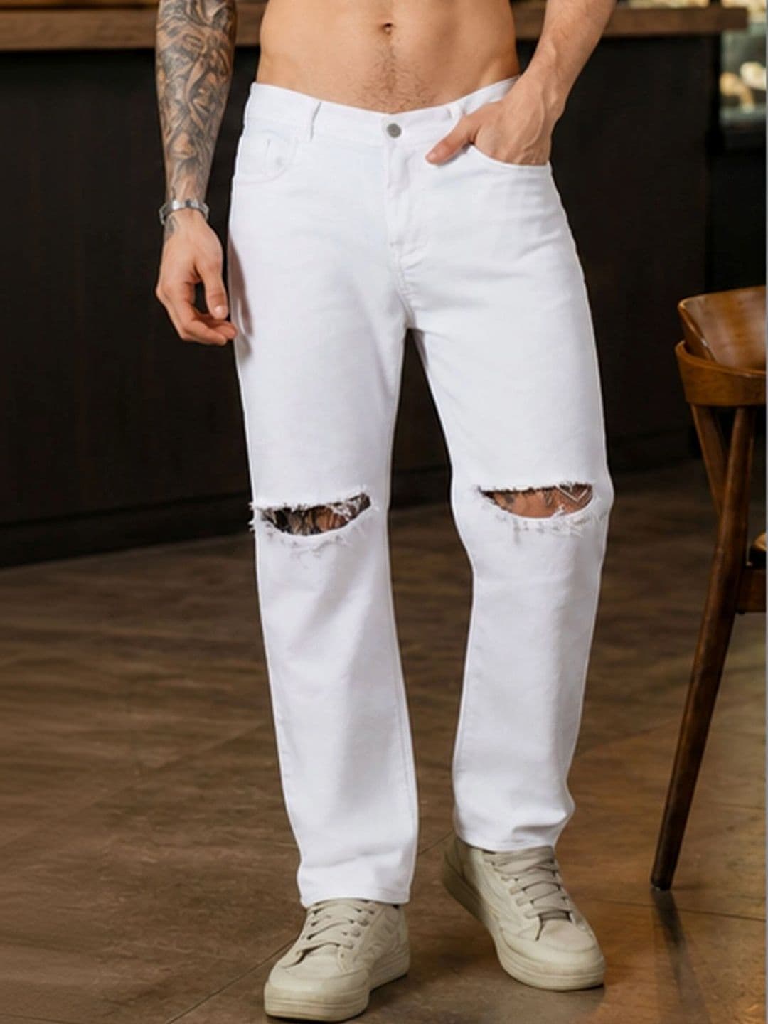 Moda Star Men Classic Relaxed Fit Mid-Rise Slash Knee Stretchable Jeans - view 1