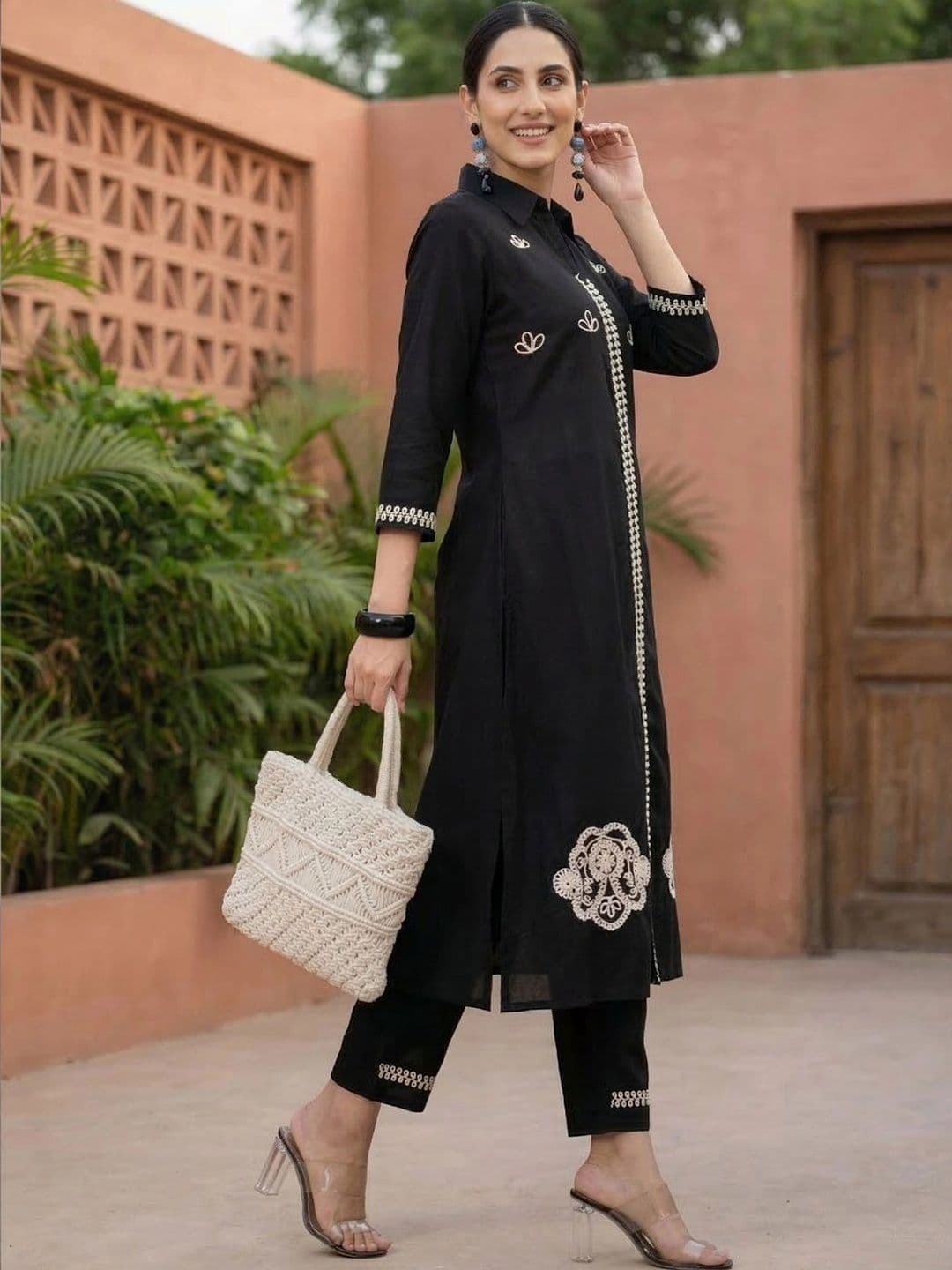 Indo Era Women Ethnic Motifs Embroidered Regular Thread Work Pure Cotton Kurta with Palazzos - view 1