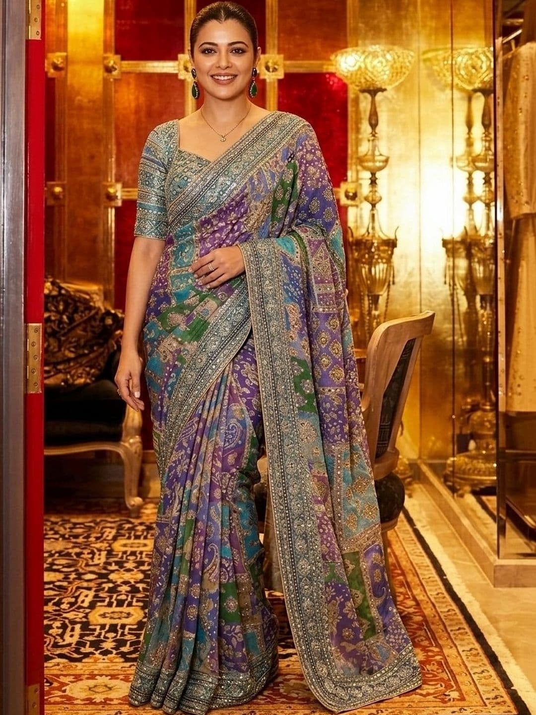 Mitera Ethnic Motifs Embroidered Pure Chiffon Saree - view 1