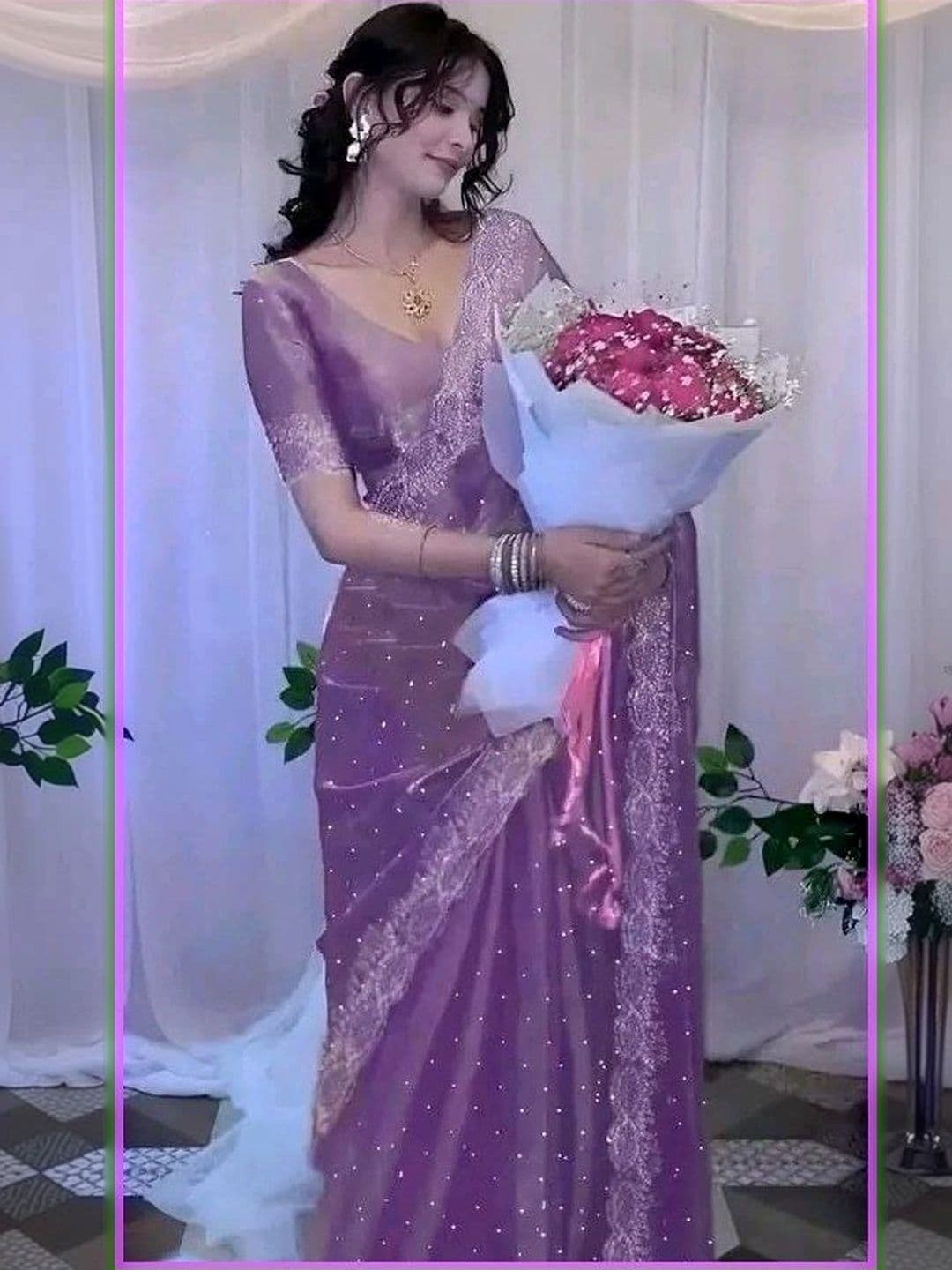 GULLAK Embellished Satin Saree - view 1