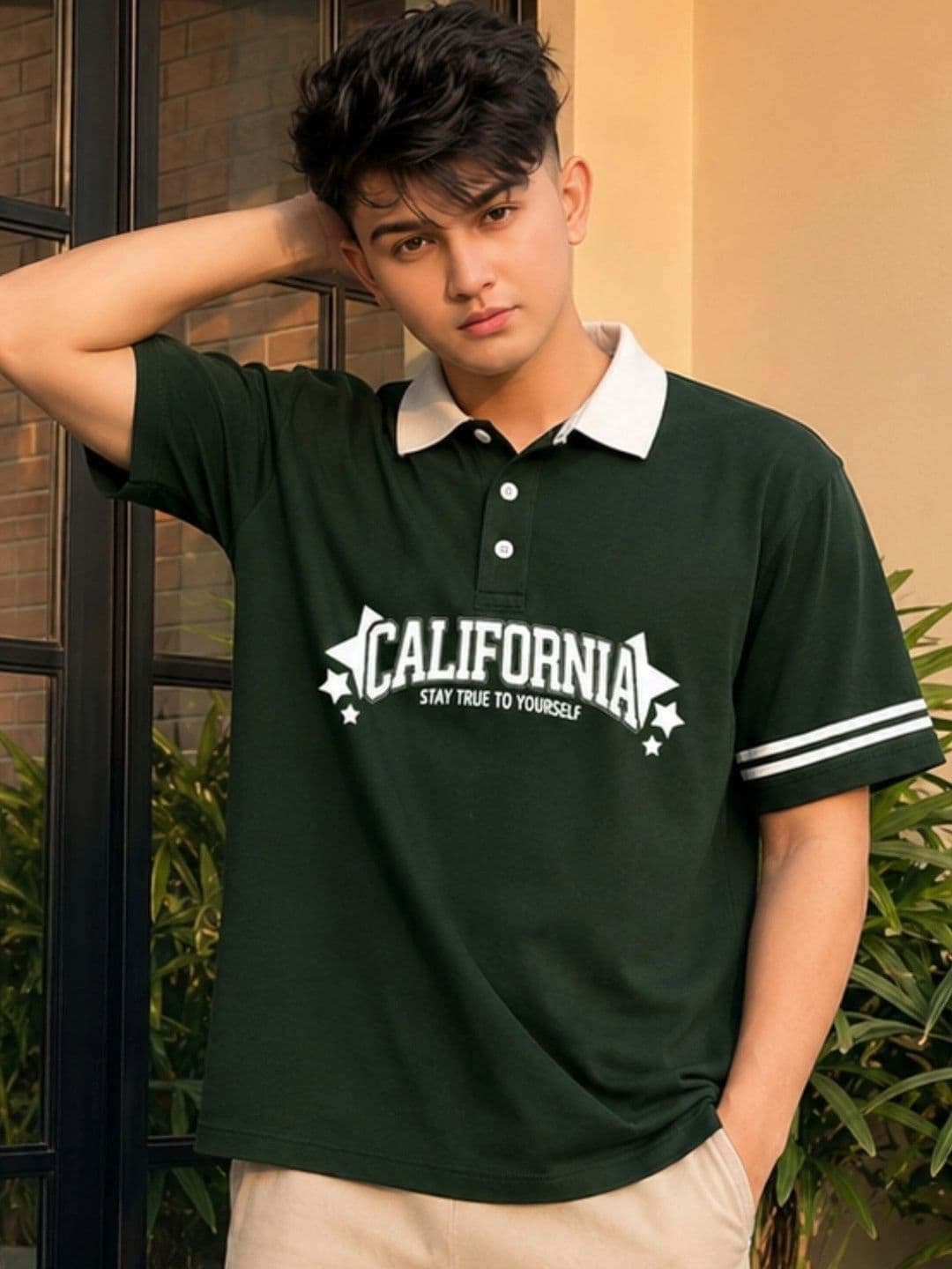 JUMPCUTS Men Typography Printed Polo Collar T-shirt - view 1