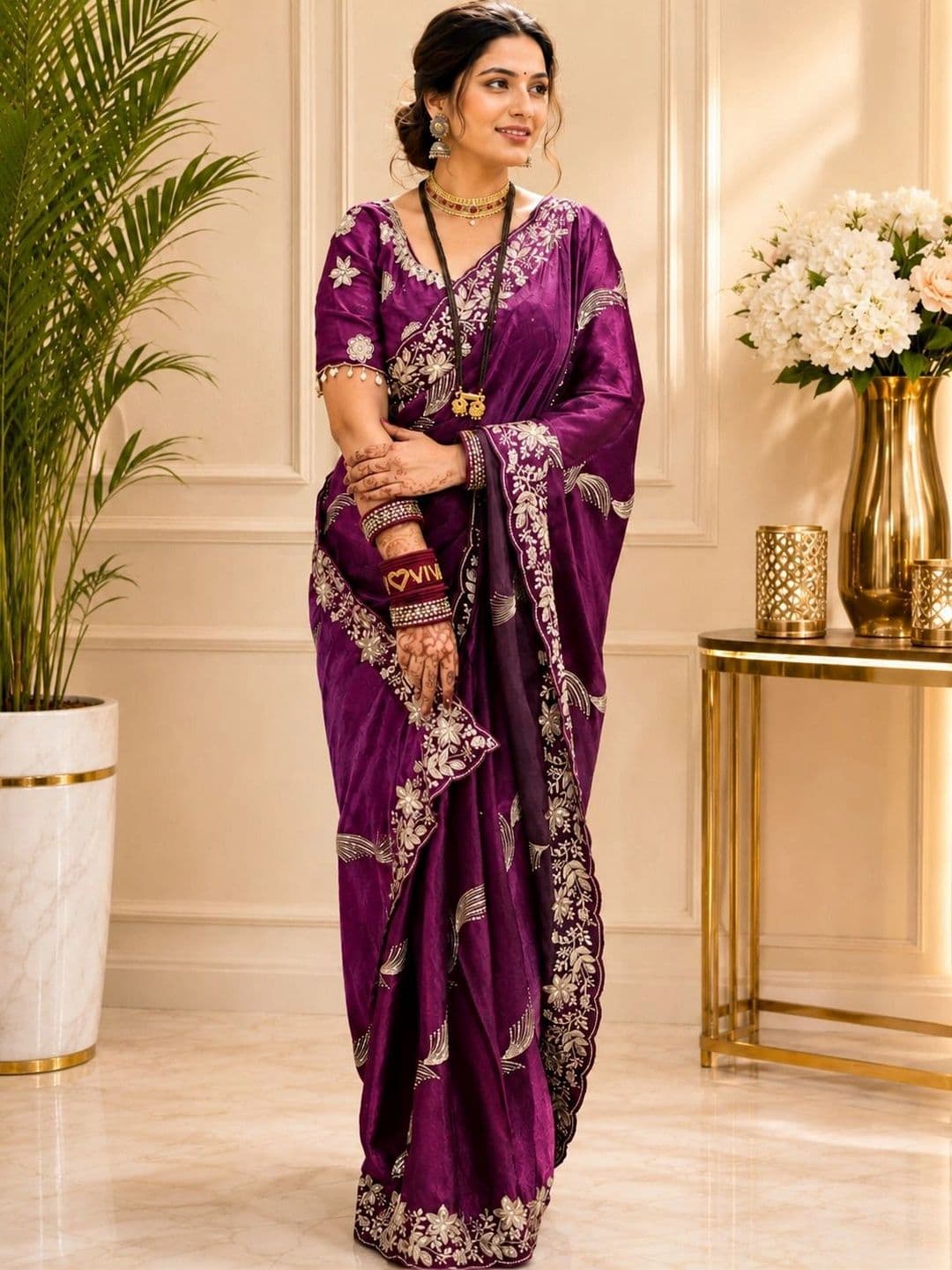 HK TEX Embroidered Designer Saree - view 1